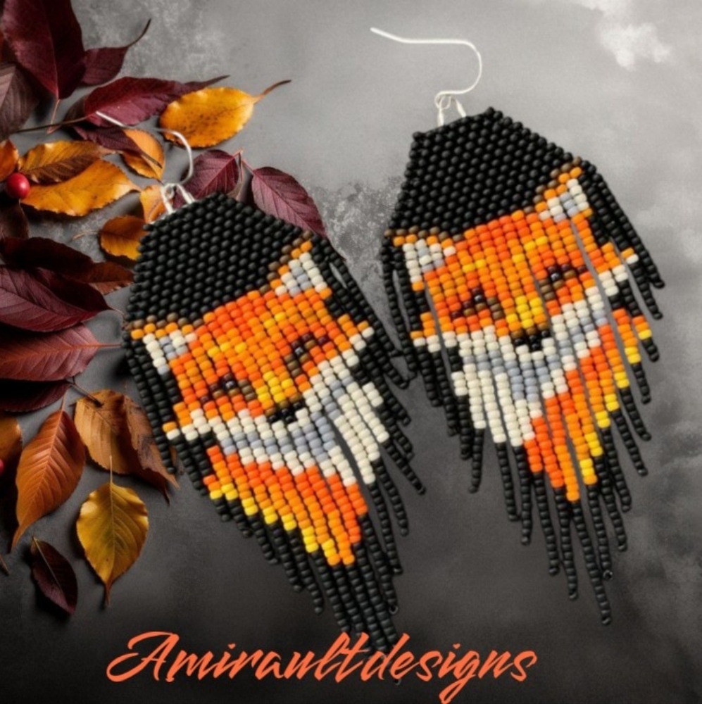 Beaded Earrings short dangly fox's